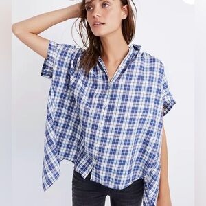 Madewell Central Open-Back Shirt in Linus Plaid XXS Oversized